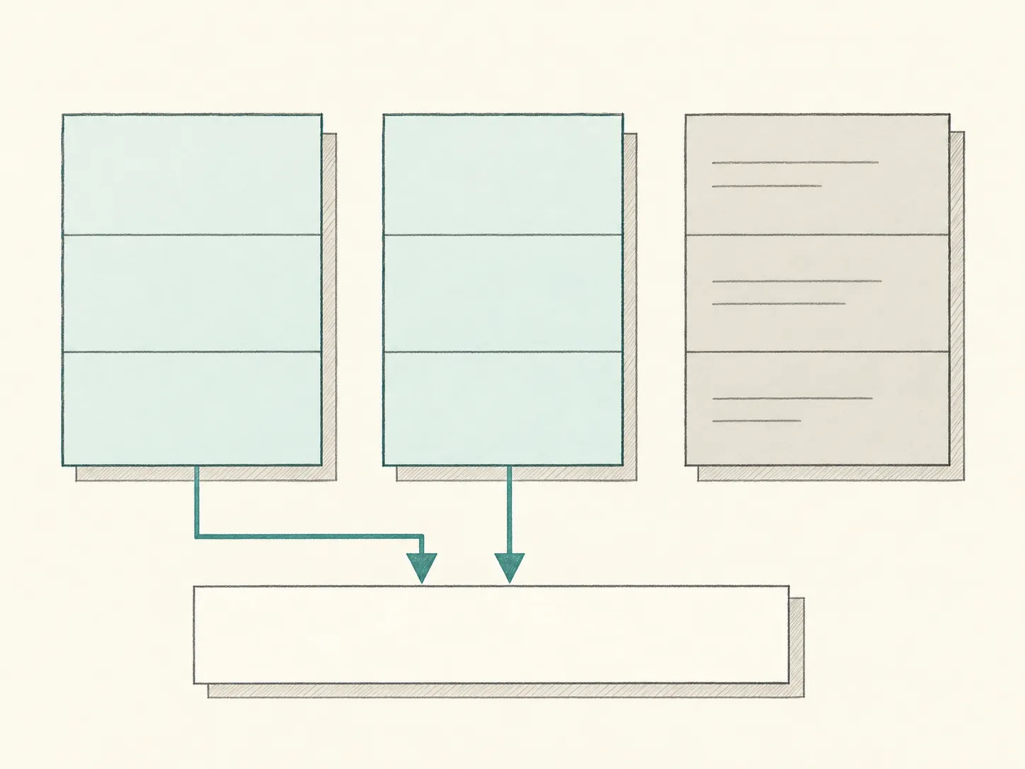 Three separate strips store country, total, and delivery notes. Only country and total feed the report below; delivery is left unread.