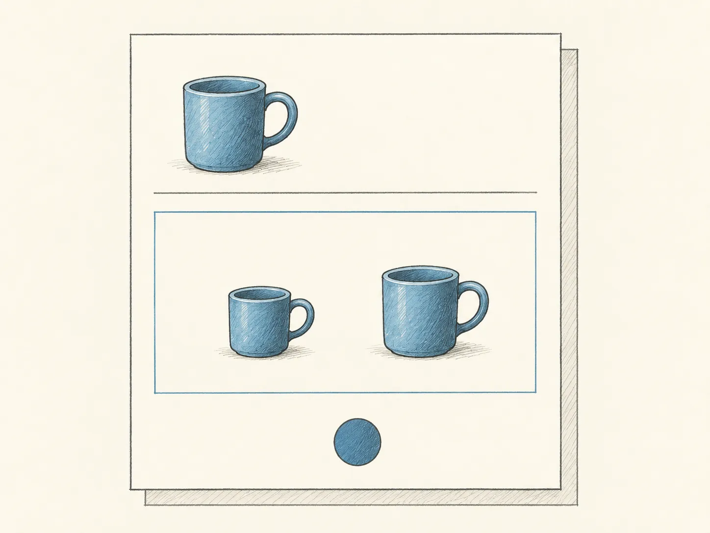 One product document encloses two mug sizes and a blue colour swatch.